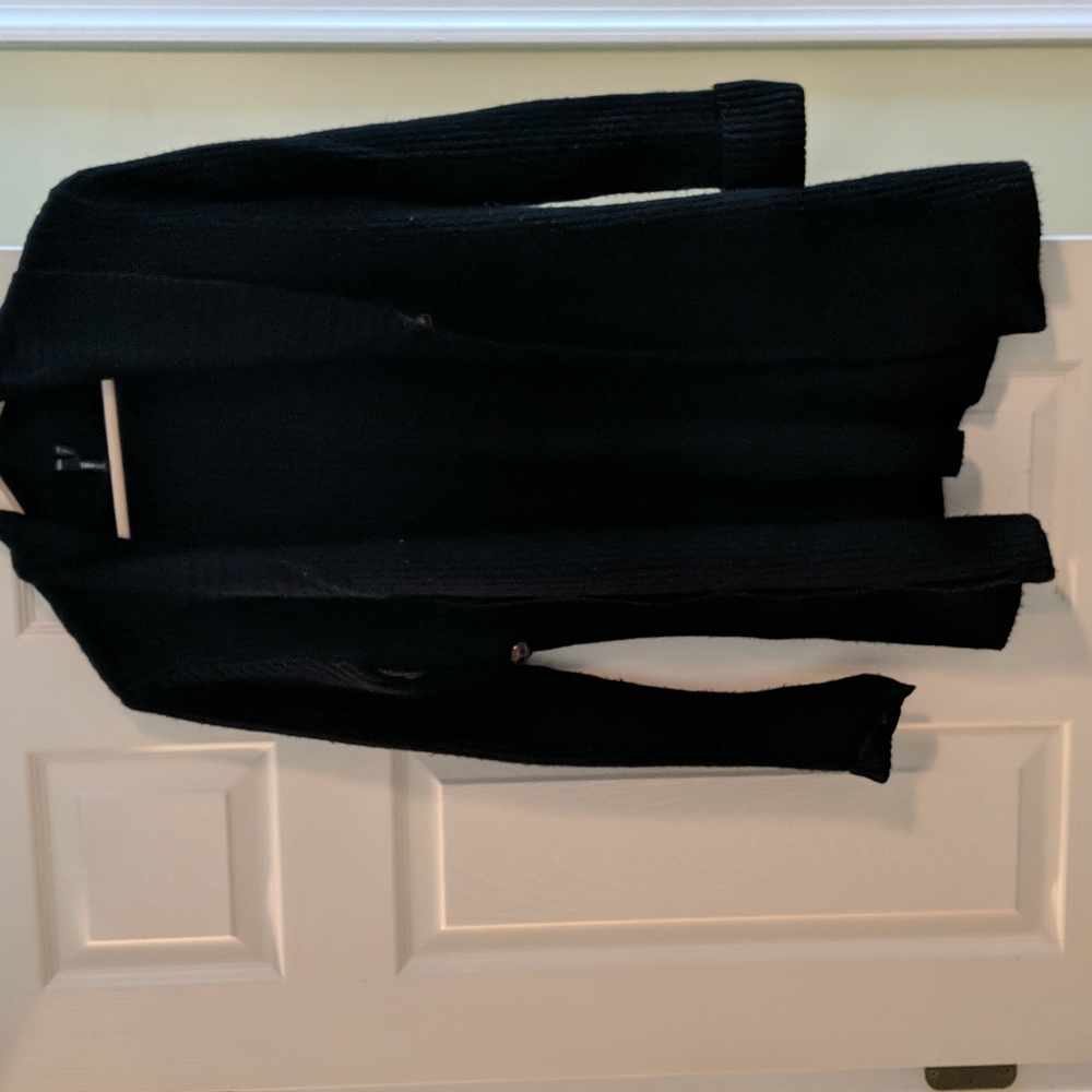 Takeout Black Long/ Single Top Button Cardigan